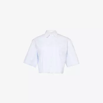 Укороченная рубашка из хлопка-поплина Sporty & Rich, голубой