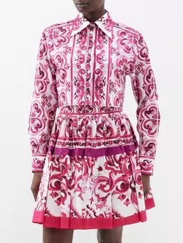 Укороченная рубашка из хлопкового поплина с принтом майолика Dolce & Gabbana, розовый
