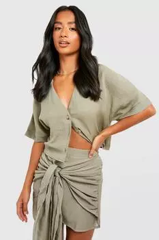 Укороченная рубашка из маленькой текстурной марли Boohoo, хаки