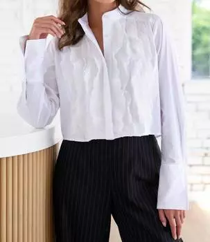 Укороченная рубашка из органзы Raffaele с оборками белого цвета Finley