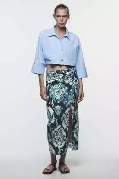 Укороченная рубашка из поплин ZARA, синий
