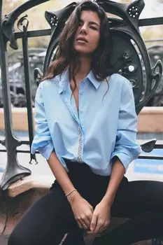 Укороченная рубашка из поплина с драгоценными декорациями ZARA, небесно-голубой