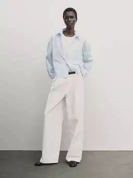 Укороченная рубашка из поплина в полоску Massimo Dutti, синий