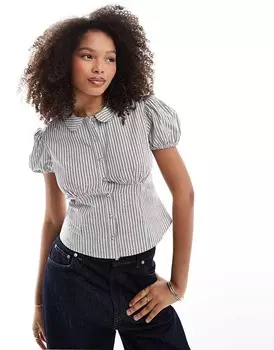 Укороченная рубашка из поплина в синюю полоску ASOS DESIGN