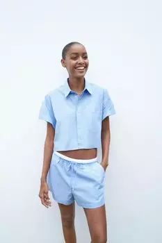 Укороченная рубашка из поплина ZARA, блюз