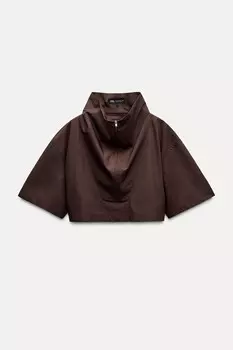 Укороченная рубашка из поплина ZARA, шоколад