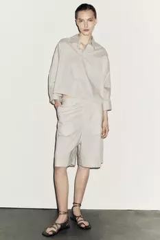 Укороченная рубашка из поплина ZARA, светло-серый