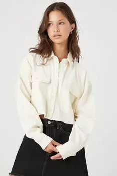 Укороченная рубашка из твила с потертостями Forever 21, слоновая кость