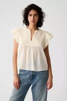 Укороченная рубашка из жатой марли с вышивкой Gap, бежевый