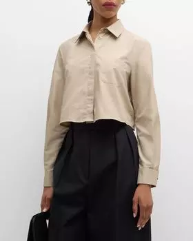 Укороченная рубашка на пуговицах из хлопкового поплина Emporio Armani, цвет Beige
