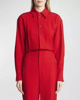 Укороченная рубашка на пуговицах с длинными рукавами Victoria Beckham, цвет Carmine