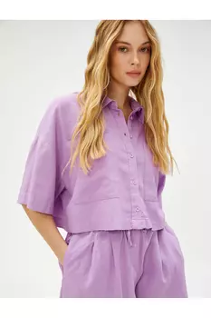 Укороченная рубашка оверсайз из смесового льна Koton, фиолетовый