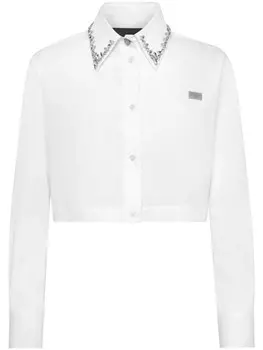 Укороченная рубашка Philipp Plein, украшенная кристаллами, белый