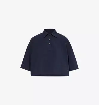 Укороченная рубашка поло из хлопка-пике с короткими рукавами Bottega Veneta, цвет abyss melange