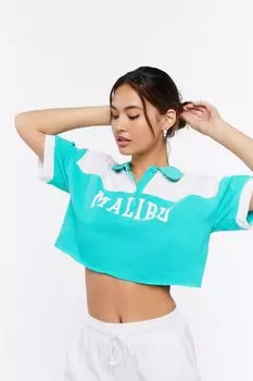 Укороченная рубашка-поло Malibu с графическим рисунком Forever 21, зеленый