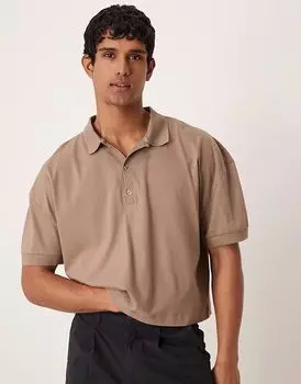 Укороченная рубашка-поло свободного кроя с заниженной линией плеч ASOS DESIGN бежевого цвета