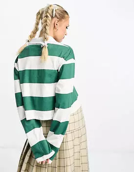 Укороченная рубашка регби с длинными рукавами ASOS DESIGN в зеленую полоску