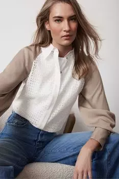 Укороченная рубашка с английской вышивкой Mint Velvet, белый