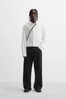 Укороченная рубашка с деталями для пирсинга ZARA, устрично-белый