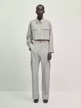 Укороченная рубашка с карманами - ателье Massimo Dutti, серый