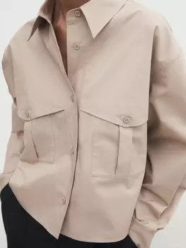 Укороченная рубашка с карманами Massimo Dutti, кэмел