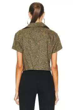 Укороченная рубашка с коротким рукавом Saint Laurent, цвет Black & Camel