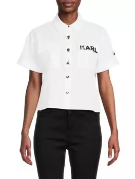 Укороченная рубашка с логотипом Karl Lagerfeld Paris, цвет White Gold