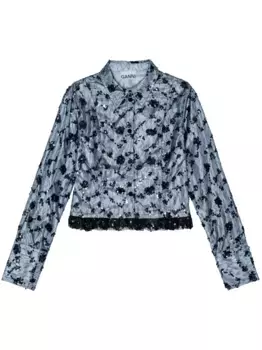 Укороченная рубашка с пайетками GANNI, синий