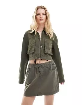 Укороченная рубашка с практичными карманами ASOS DESIGN оливкового цвета — часть комплекта