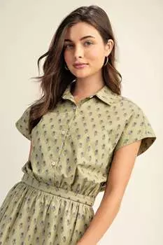 Укороченная рубашка с принтом и заниженной линией плеч FASHNZFAB, фисташковый