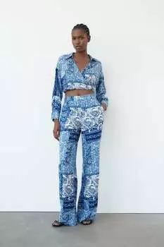 Укороченная рубашка с принтом ZARA, синий
