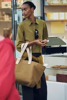 Укороченная рубашка с рукавом три четверти ZARA, хаки