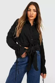 Укороченная рубашка с текстурной завязкой передней части Boohoo, черный