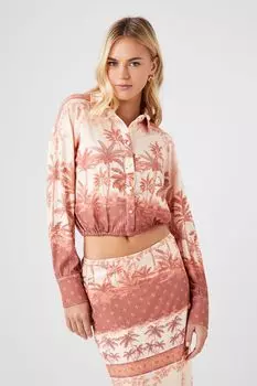 Укороченная рубашка с тропическим принтом Forever 21, ржавый
