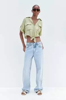 Укороченная рубашка с узелом ZARA, хаки