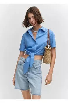 Укороченная рубашка с узлом Mango, синий