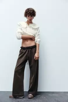 Укороченная рубашка с воротником питер пэн ZARA, экрю