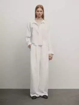 Укороченная рубашка с вышивкой Massimo Dutti, белый