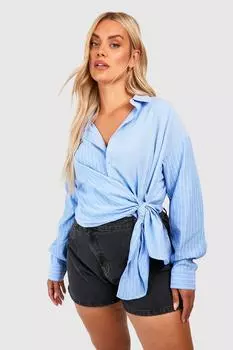 Укороченная рубашка с завязками по бокам Boohoo, синий
