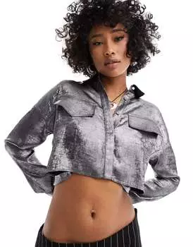 Укороченная рубашка с завязкой на спине ASOS серебристого цвета металлик