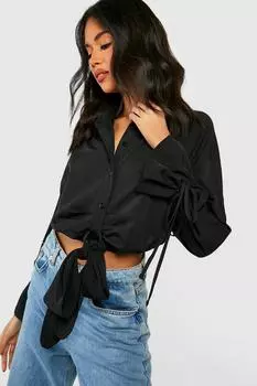 Укороченная рубашка с завязкой спереди Boohoo, черный