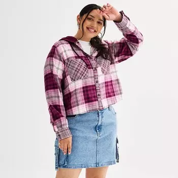 Укороченная рубашка SO с капюшоном для юниоров больших размеров, цвет Berry Plaid Mix