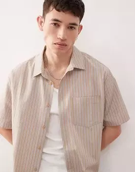 Укороченная рубашка свободного кроя Reclaimed Vintage в бежево-синюю полоску