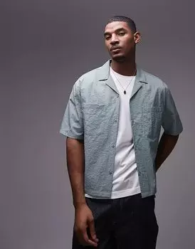 Укороченная рубашка свободного кроя с короткими рукавами зеленого цвета Topman