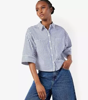 Укороченная рубашка свободного кроя в абрикосово-синюю полоску Apricot, белый