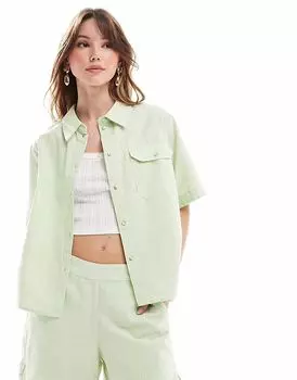 Укороченная рубашка свободного кроя в зеленую полоску от JJXX