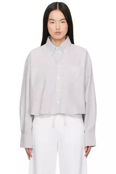 Укороченная рубашка свободного покроя из хлопка цвета хаки и белого цвета AMI Paris