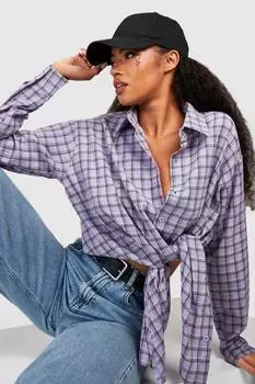Укороченная рубашка в клетку с завязками по бокам Boohoo, сиреневый
