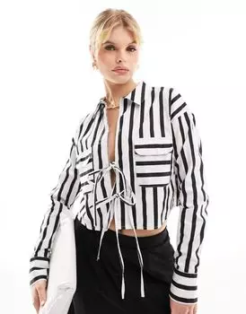 Укороченная рубашка в однотонную полоску ASOS DESIGN с завязками спереди