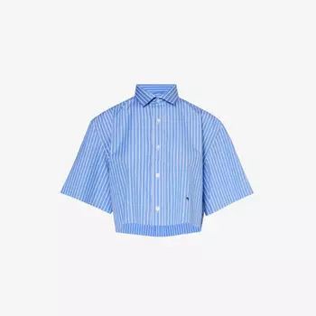 Укороченная рубашка в полоску из хлопкового поплина Hommegirls, синий